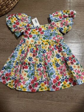 NWT Janie and Jack White Floral Puff-Sleeve Tiered Dress